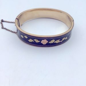 Vintage Victorian Flower and Black Enamel Gold Plated Bracelet